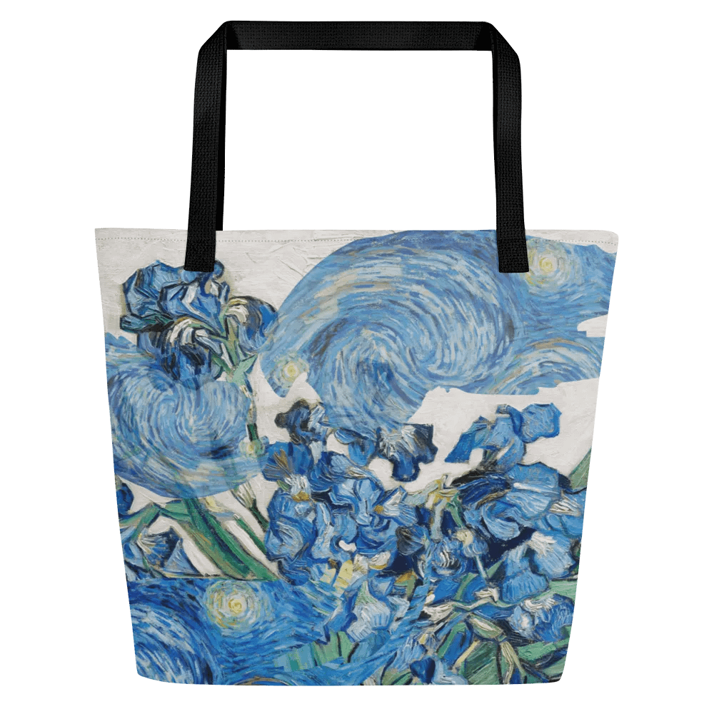 Big printed tote bag with Van Gogh inspired irises and starry night  design product image (1)