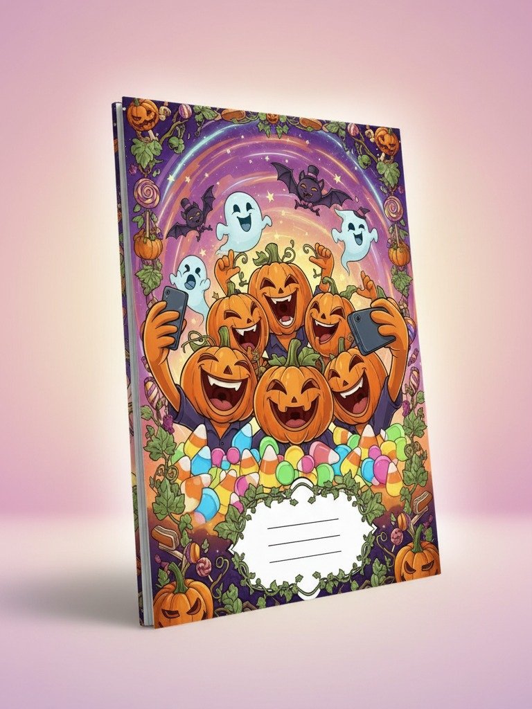 Spooky Selfie Squad Halloween Digital Notebook Cover | Printable Planner & Journal Cover | Fun Pumpkin Ghost Bat Design | Instant Download product image (4)