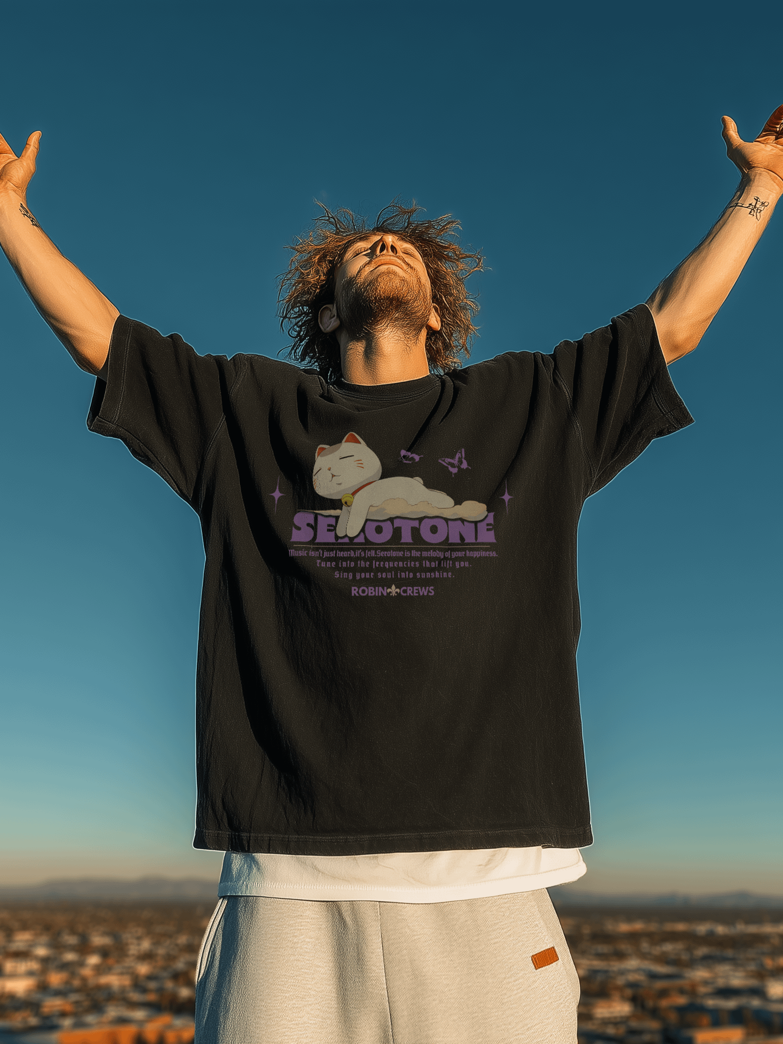 Trendy Purple Graphic T Shirt Serotonin Mood Cat Tee product image (1)