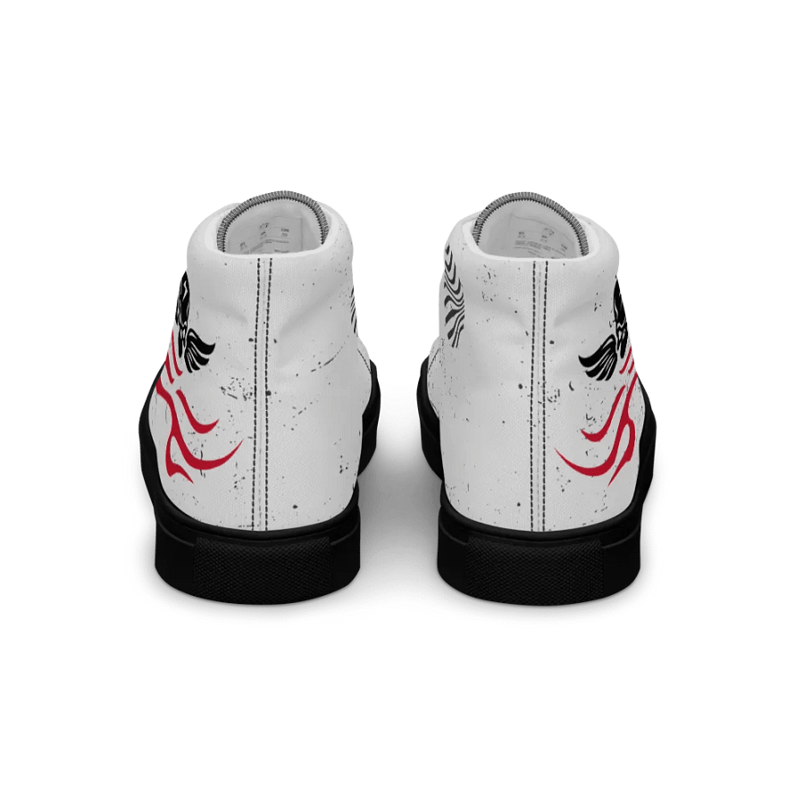 Women's High Top Canvas Shoes-Background fill Abstract 83, design of Skull with wings, Wave of flames and Groovy line in Circles design. product image (2)