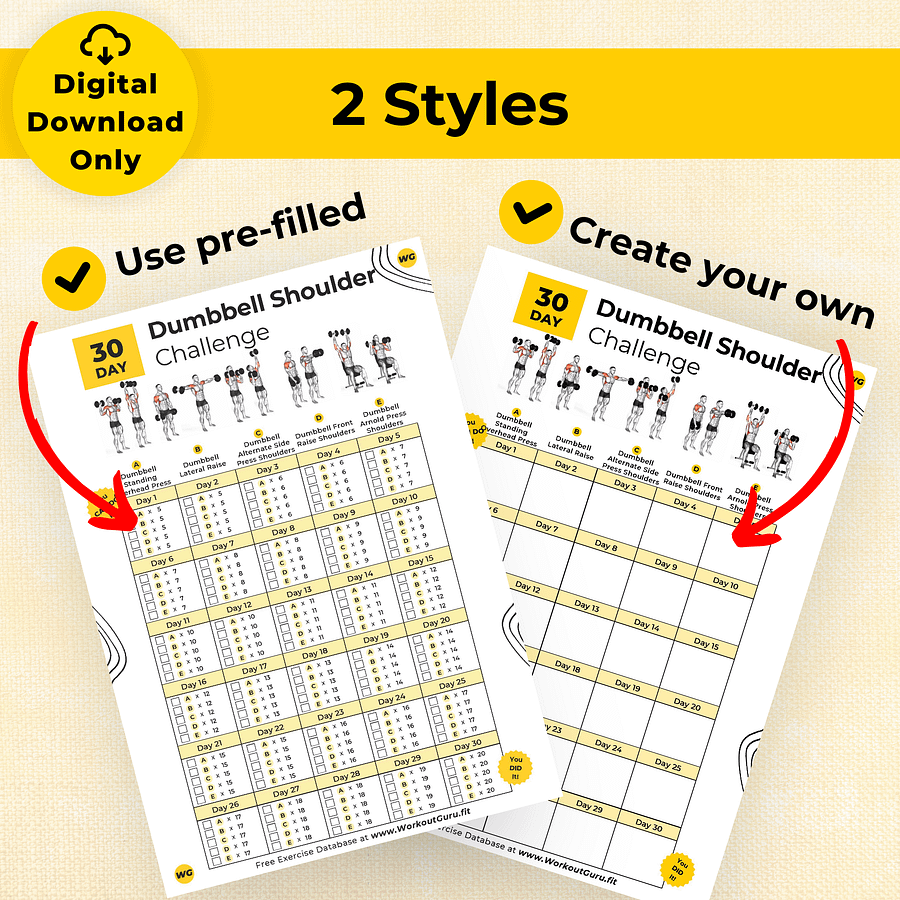 30 Day Dumbbell Shoulder Challenge - Printable Workout Tracker product image (4)