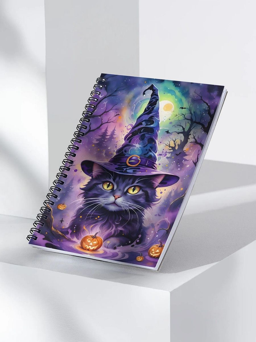 Fluffy Grey Cat Witch Spiral Notebook product image (3)