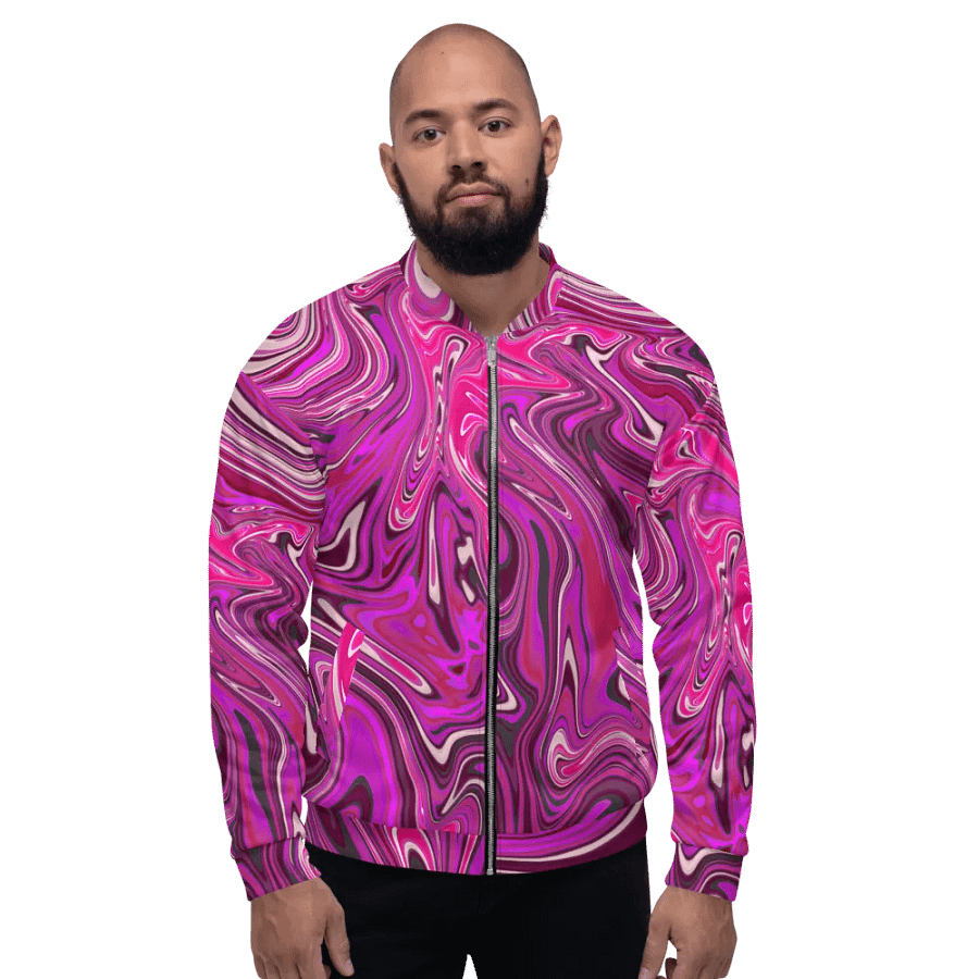 Unisex Bomber Jacket - Pink and Purple Digital Fluid Art product image (3)