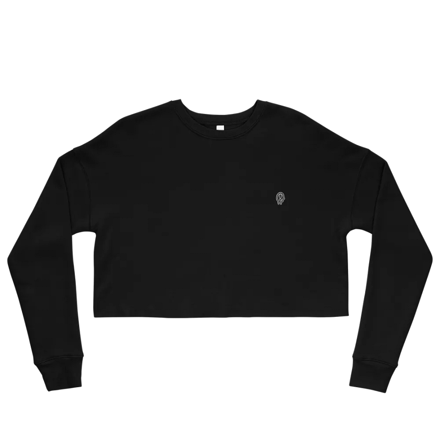 EXCLAIMING MENTALLY (L.C., B&W) embroidered fleece crop crew product image (4)
