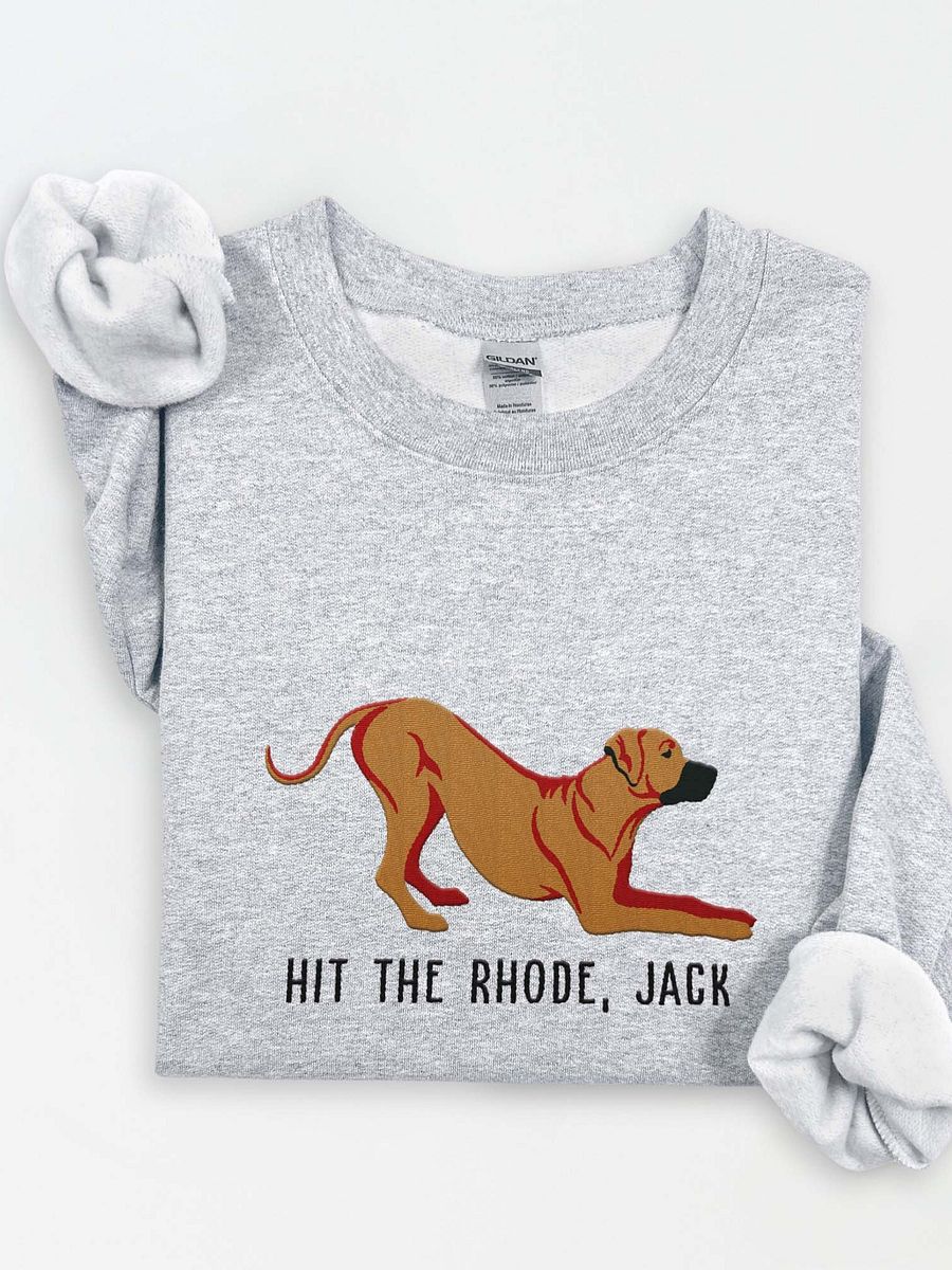 Hit the Rhode, Jack Sweatshirt (Embroidered) of a Rhodesian Ridgeback(Tan) product image (1)