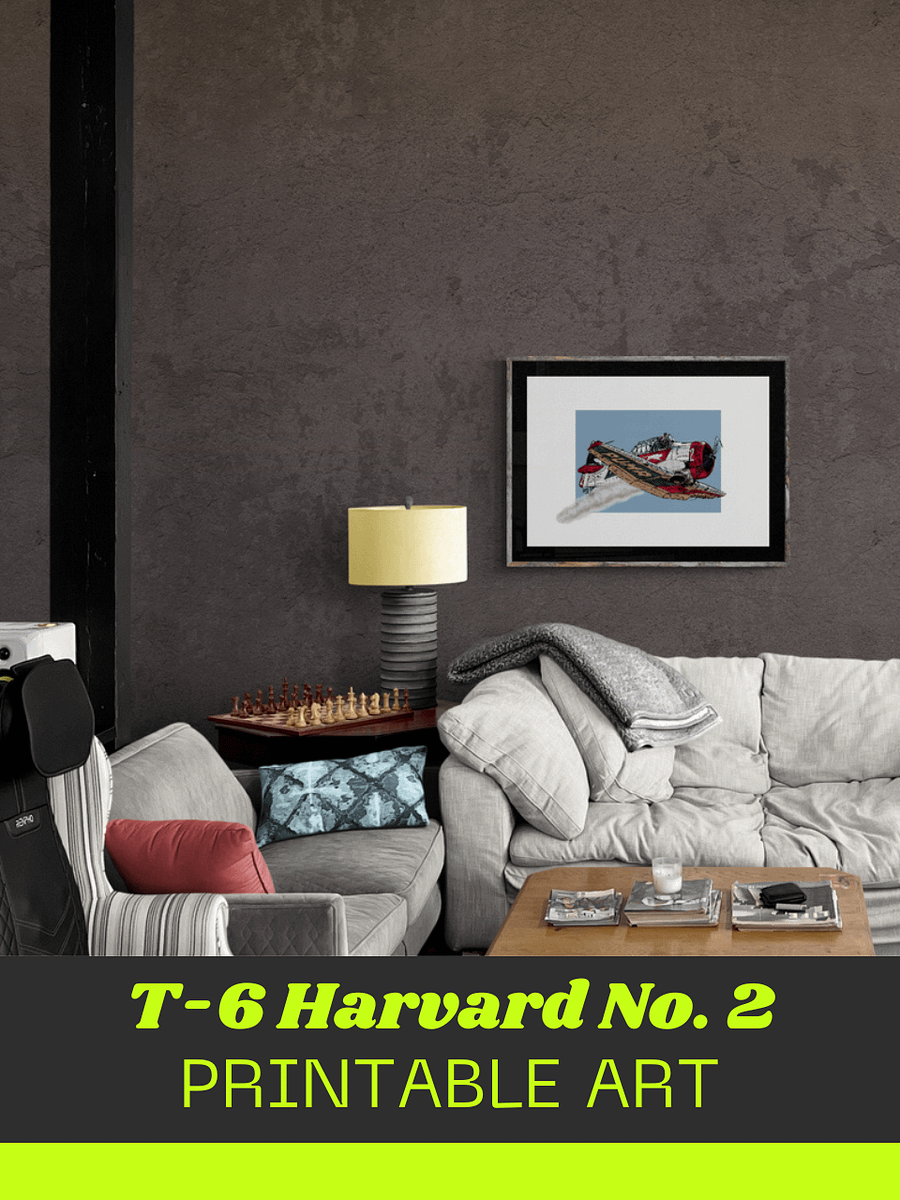 T-6 Harvard No 2 Printable Aviation Wall Art with Blue and White Background product image (4)