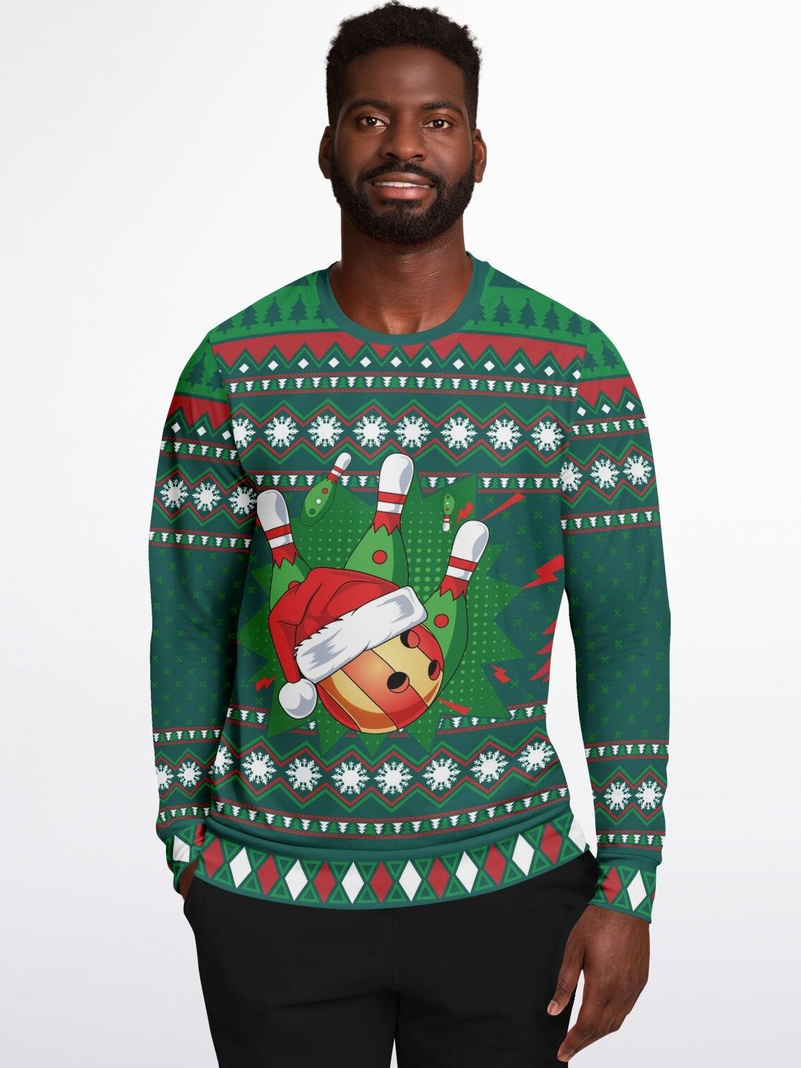 "Happy Bowling" Ugly Christmas Sweater | Santa Hat Ball Graphic Sweatshirt | Bowling Fan Holiday Outfit product image (7)
