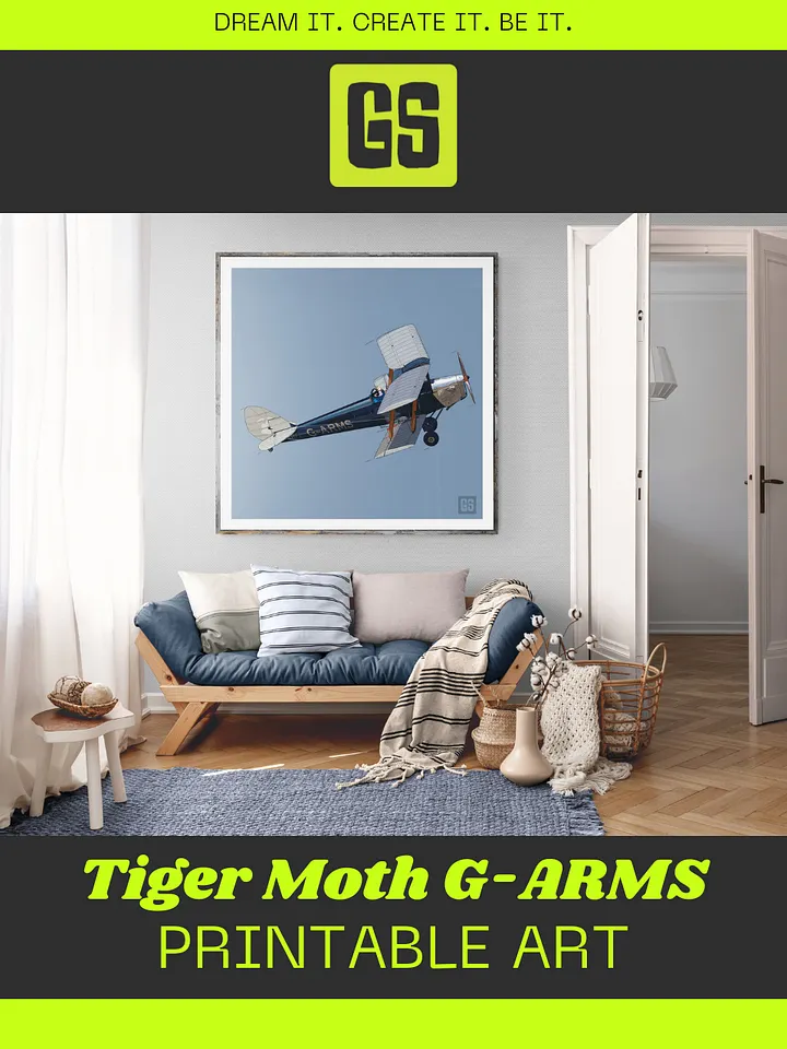 Tiger Moth G-ARMS Printable Aviation Wall Art Square Size Blue & White Border Background product image (1)