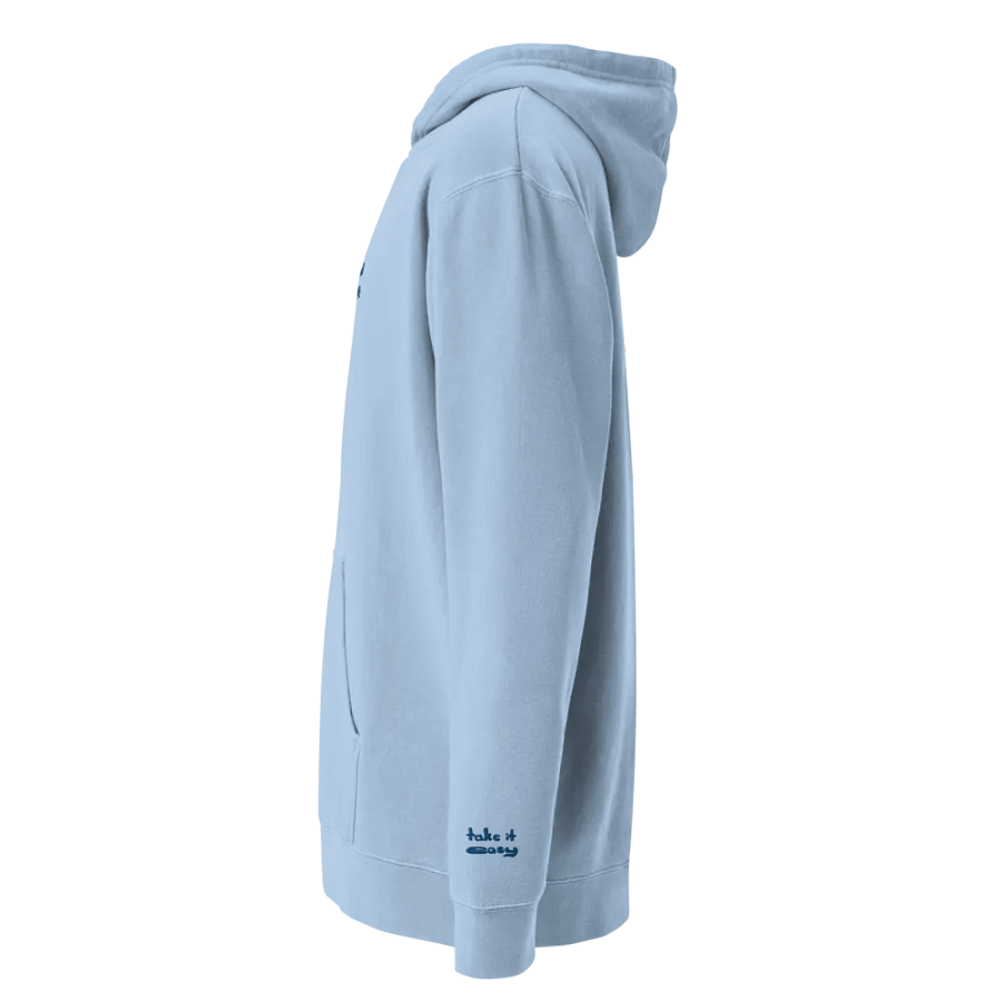 Powder Blue Embroidered 'Slow Down' Pigment-Dyed Hoodie product image (8)