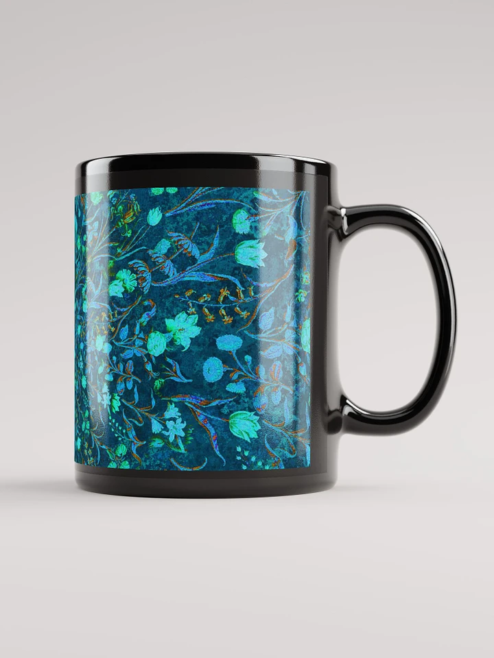Blue Green Medieval Flowers Black Coffee Mug product image (2)