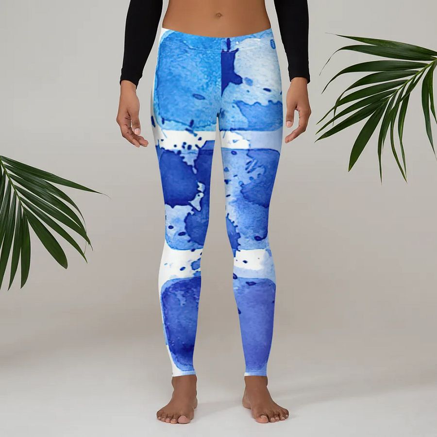Leggings – Blue Scale Watercolor Print for Artistic & Comfortable Style product image (3)