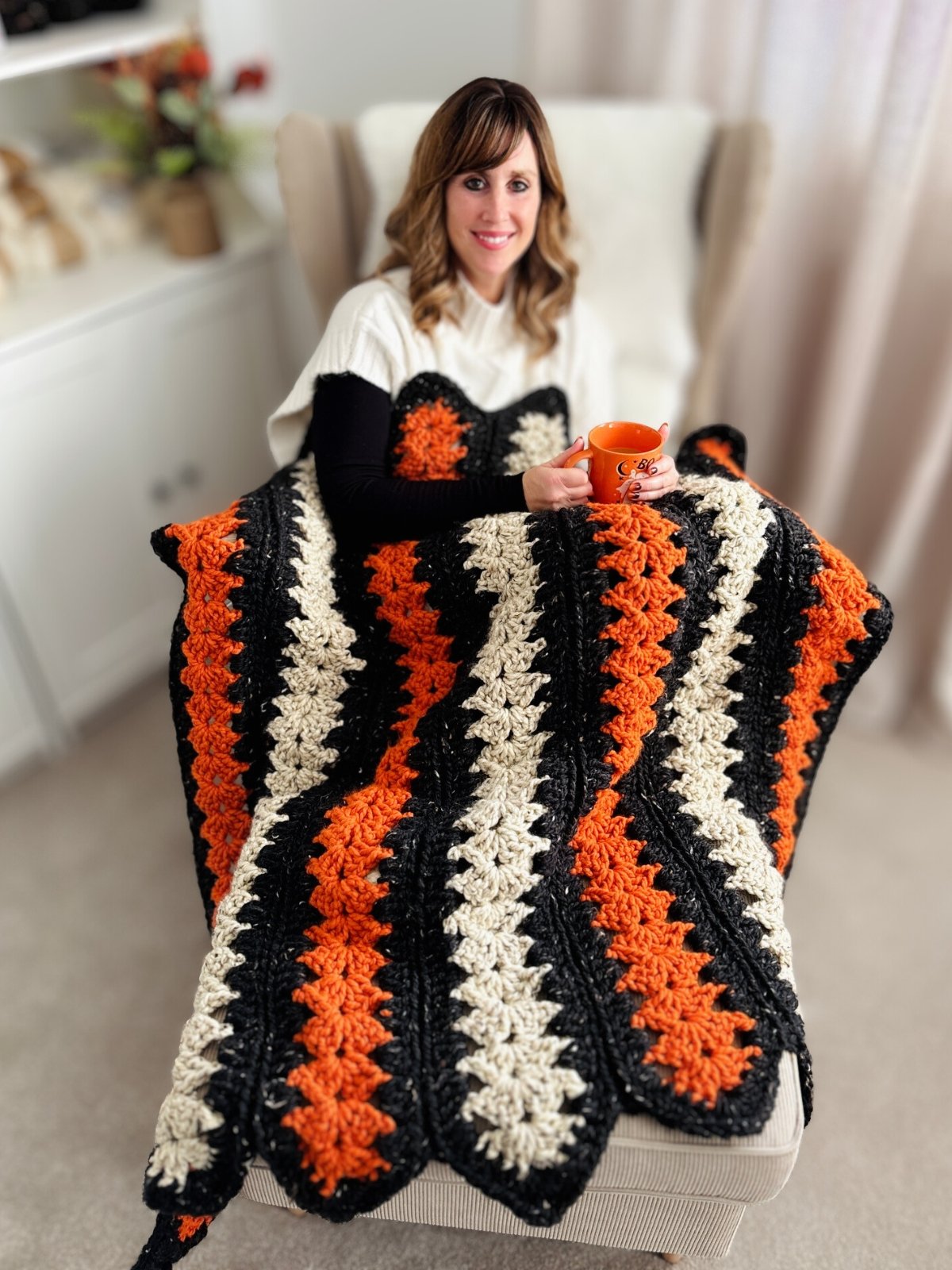 Spooky Strips Mile-a-Minute Crochet Blanket Pattern | Easy Super Chunky Throw Blanket for Beginners | Halloween Afghan PDF product image (6)