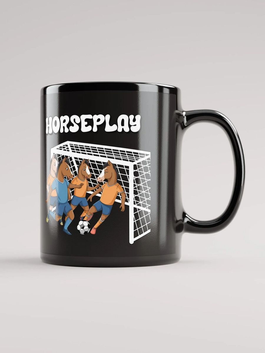 Horseplay - Horses Playing Soccer - Funny Wordplay Black Coffee Mug product image (10)