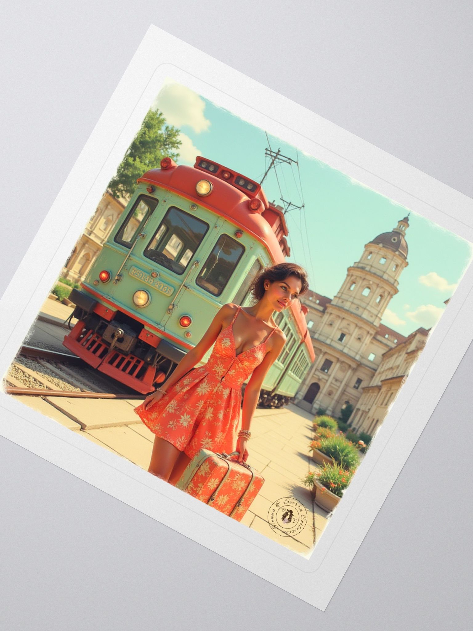 Floral Wanderlust Sticker – Retro Tram Travel Vibe product image (2)