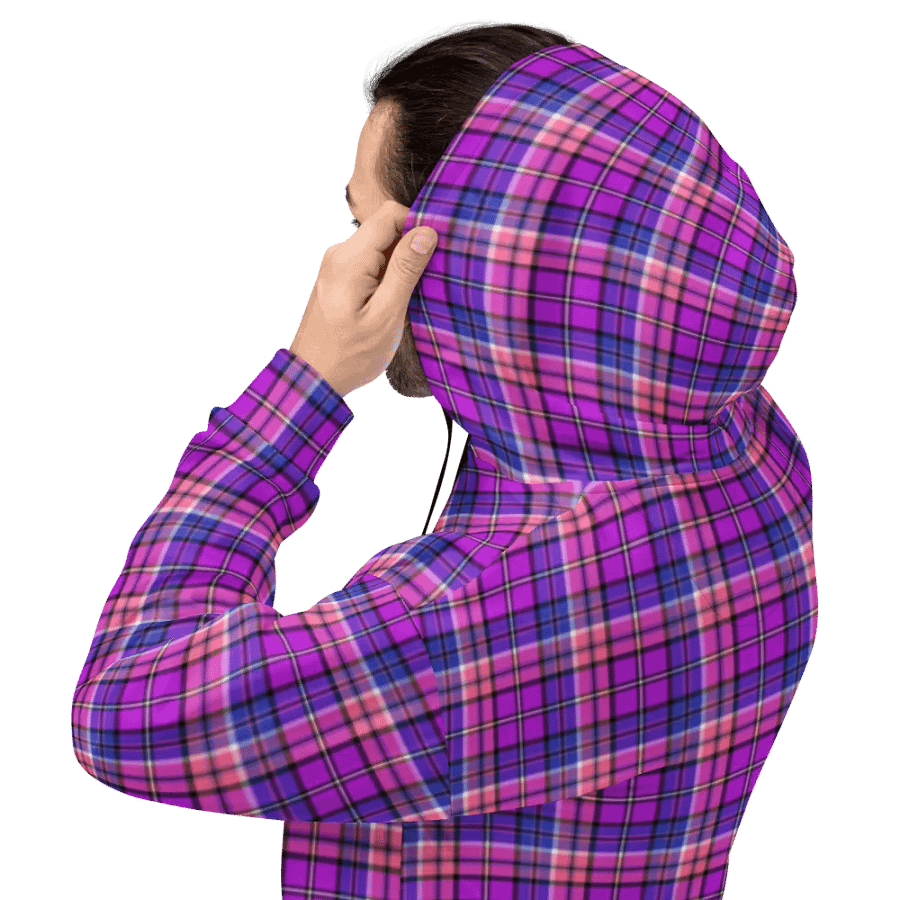 Bright Purple, Pink, and Blue Plaid Hoodie product image (8)