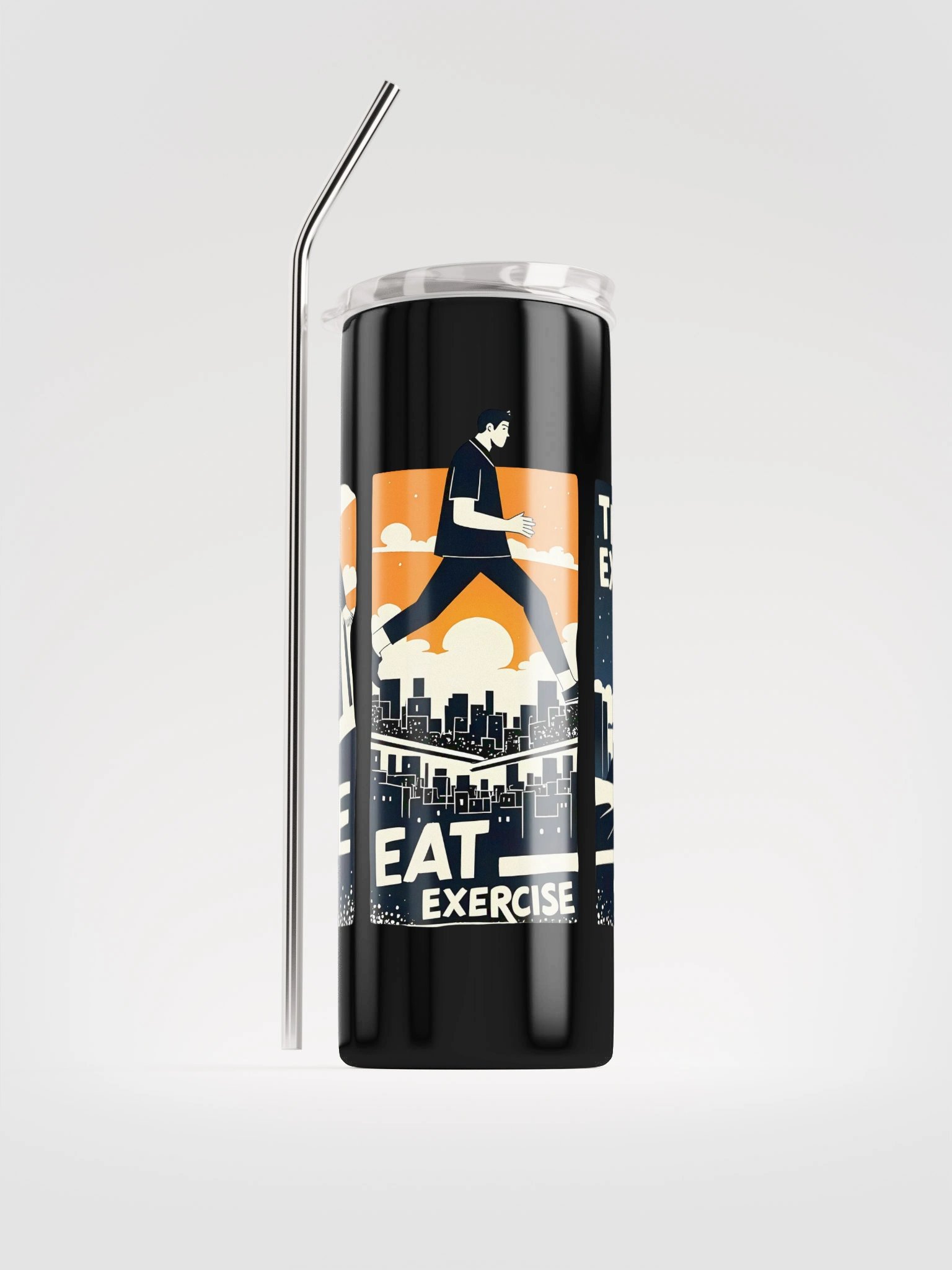 Clean-Line Daily Routine Art | Wake-Eat-Exercise-Sleep Print Steel Tumbler product image (1)
