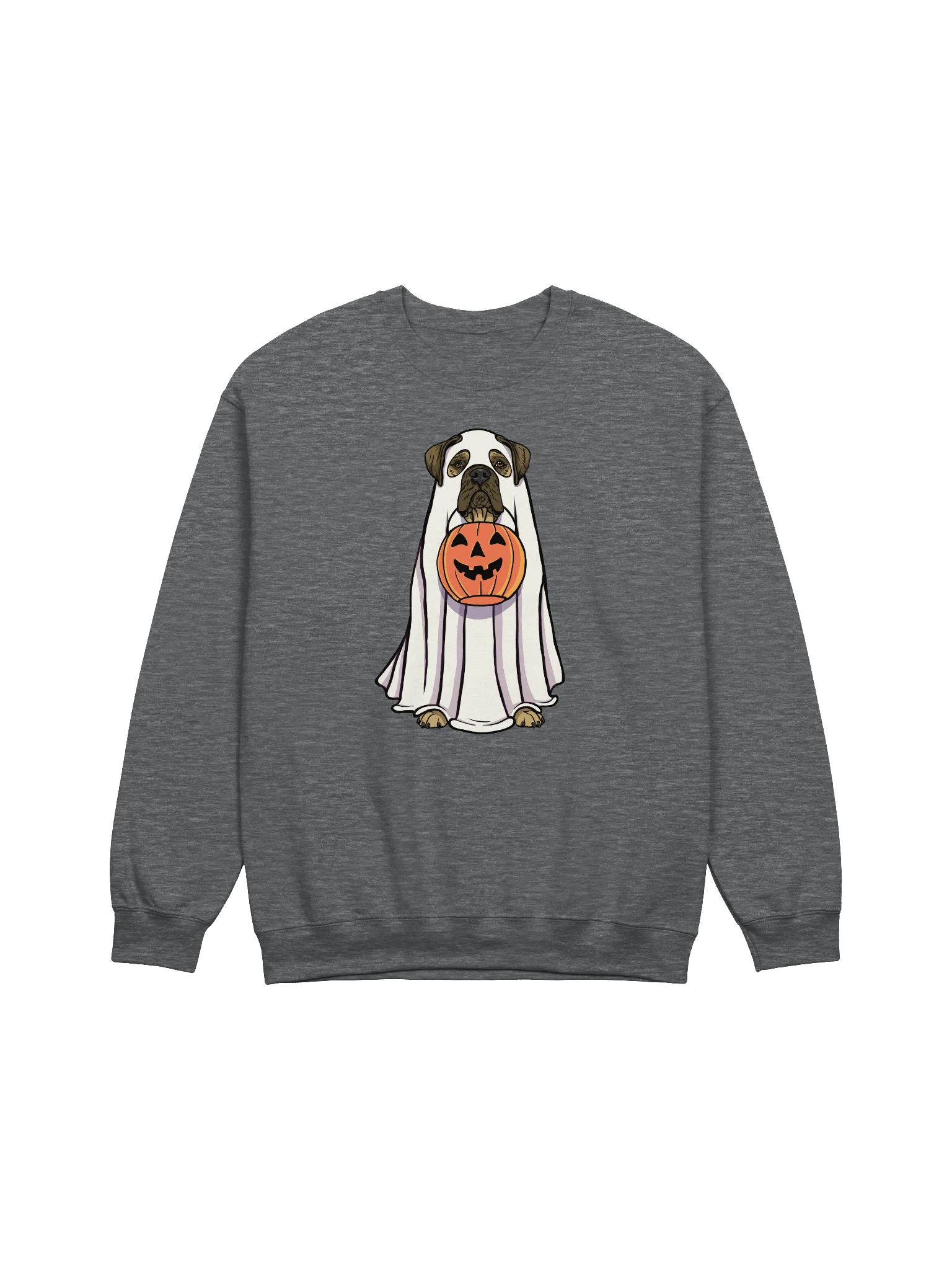 Funny Halloween Bullmastiff Sweatshirt | Funny Bullmastiff Wearing a Ghost Costume and Holding a Pumpkin Basket product image (7)