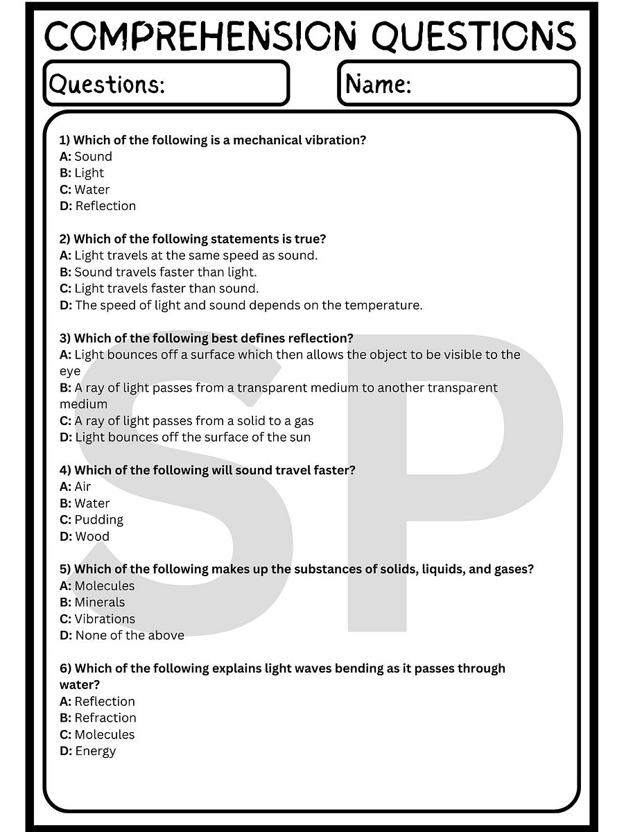 Light and Sound READING COMPREHENSION | MULTIPLE-CHOICE QUIZ & ANSWER KEY product image (3)