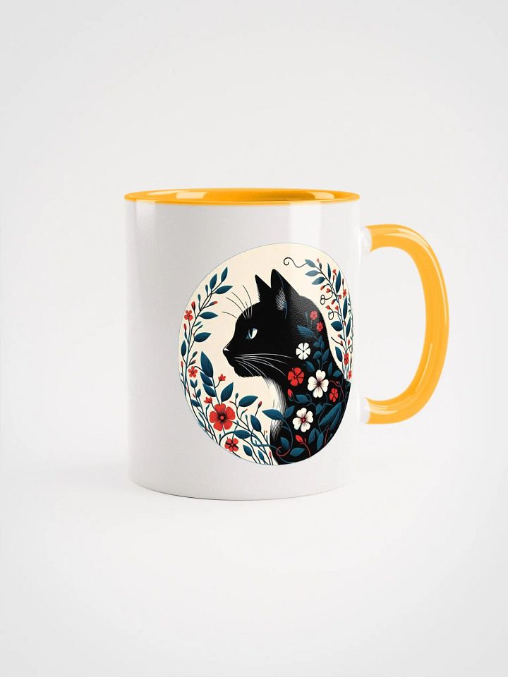 Floral Feline: Black Cat Coffee Mug 11oz product image (1)