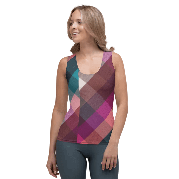 ALL-OVER PRINTED VINTAGE PURPLE CHECKERED PATTERN WOMEN'S TANK TOP product image (1)