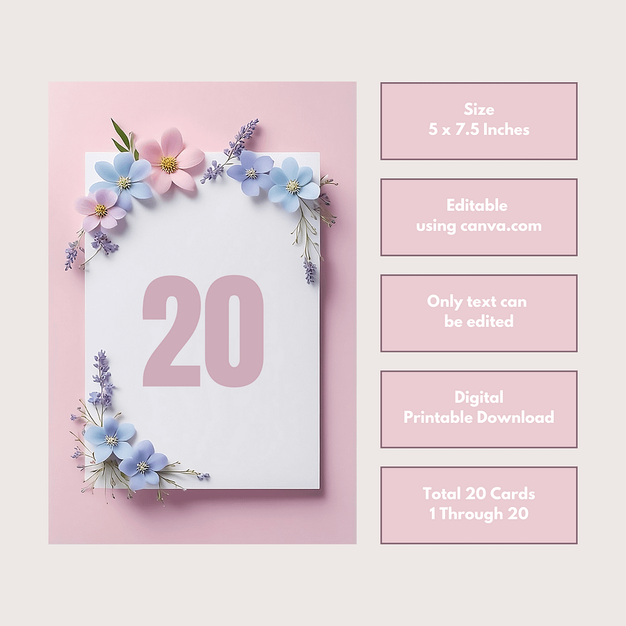 Floral Table Number Card - Dizynai (DTN-14) product image (3)