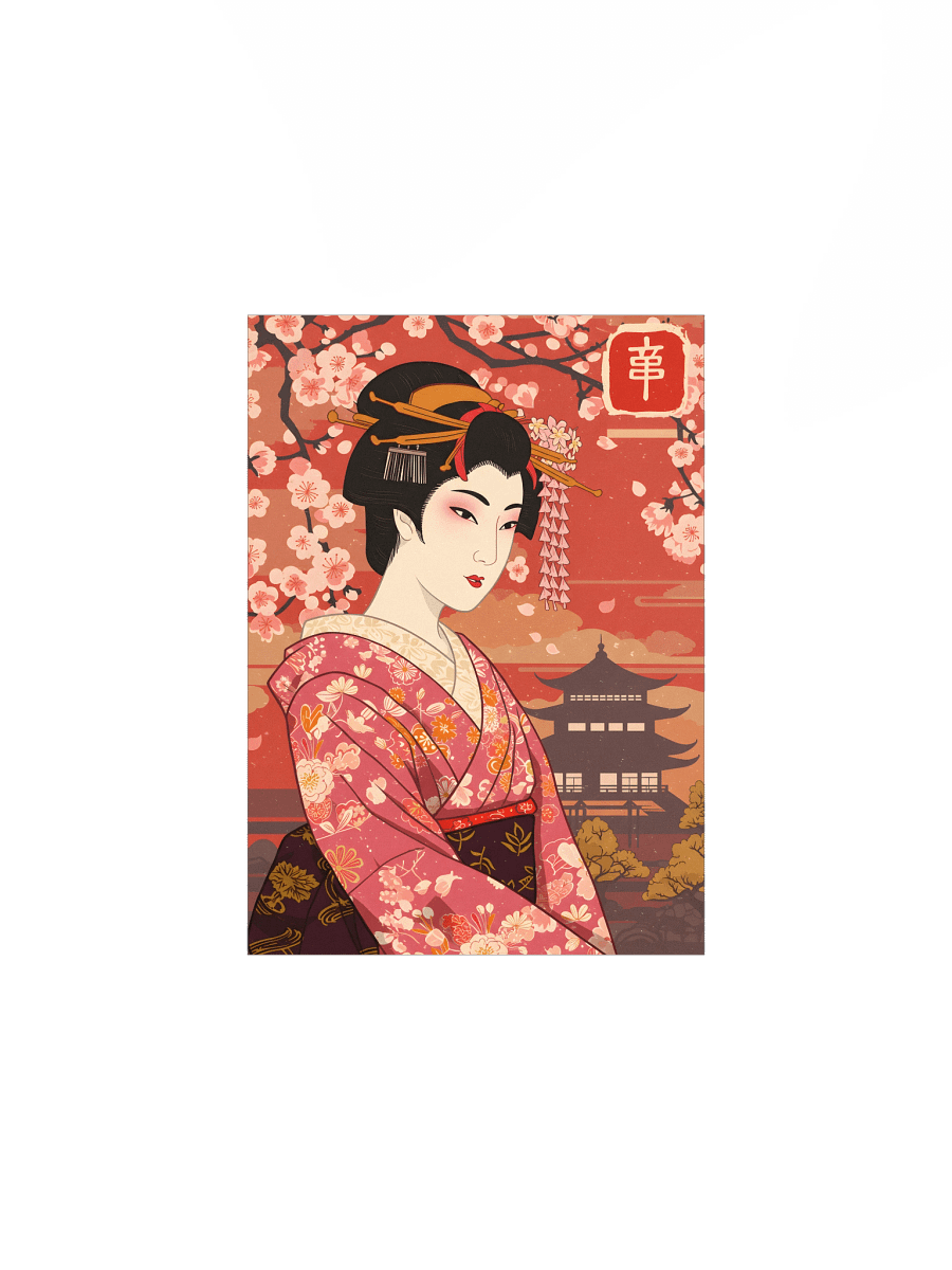 Geisha Framed by Cherry Blossoms Poster product image (1)