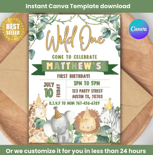 Customized Text Safary Birthday Invitation - Canva product image (1)