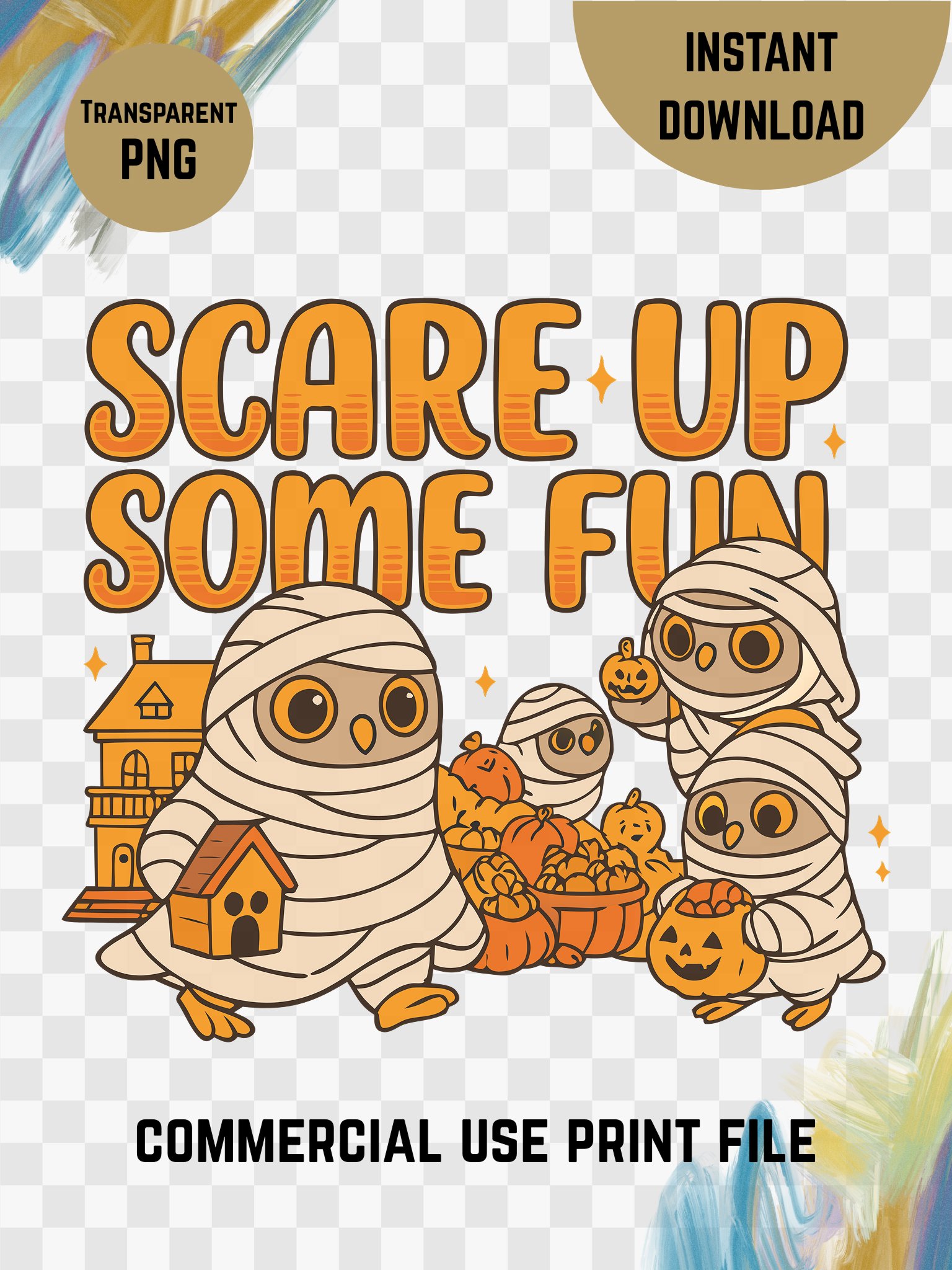 Scare Up Some Fun – Cartoon Mummy Owl Halloween Digital Print product image (6)