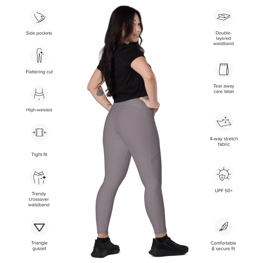 Plain Medium Gray True Summer Women's High Waisted Premium Crossover Leggings with Pockets by Treasure Pie product image (12)