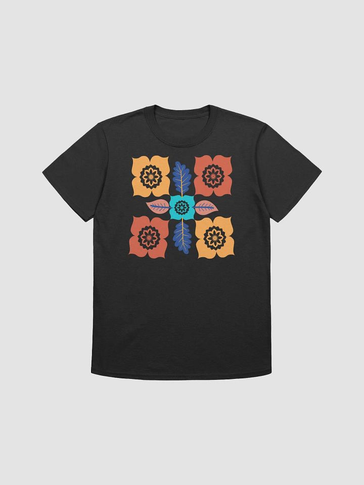 Colorful Floral Symmetrical Pattern Shirt, Vibrant Flower & Leaves Design Tee, Boho Floral Print Shirt, Nature-Inspired Floral T-Shirt, Trendy Flower Pattern Top product image (1)