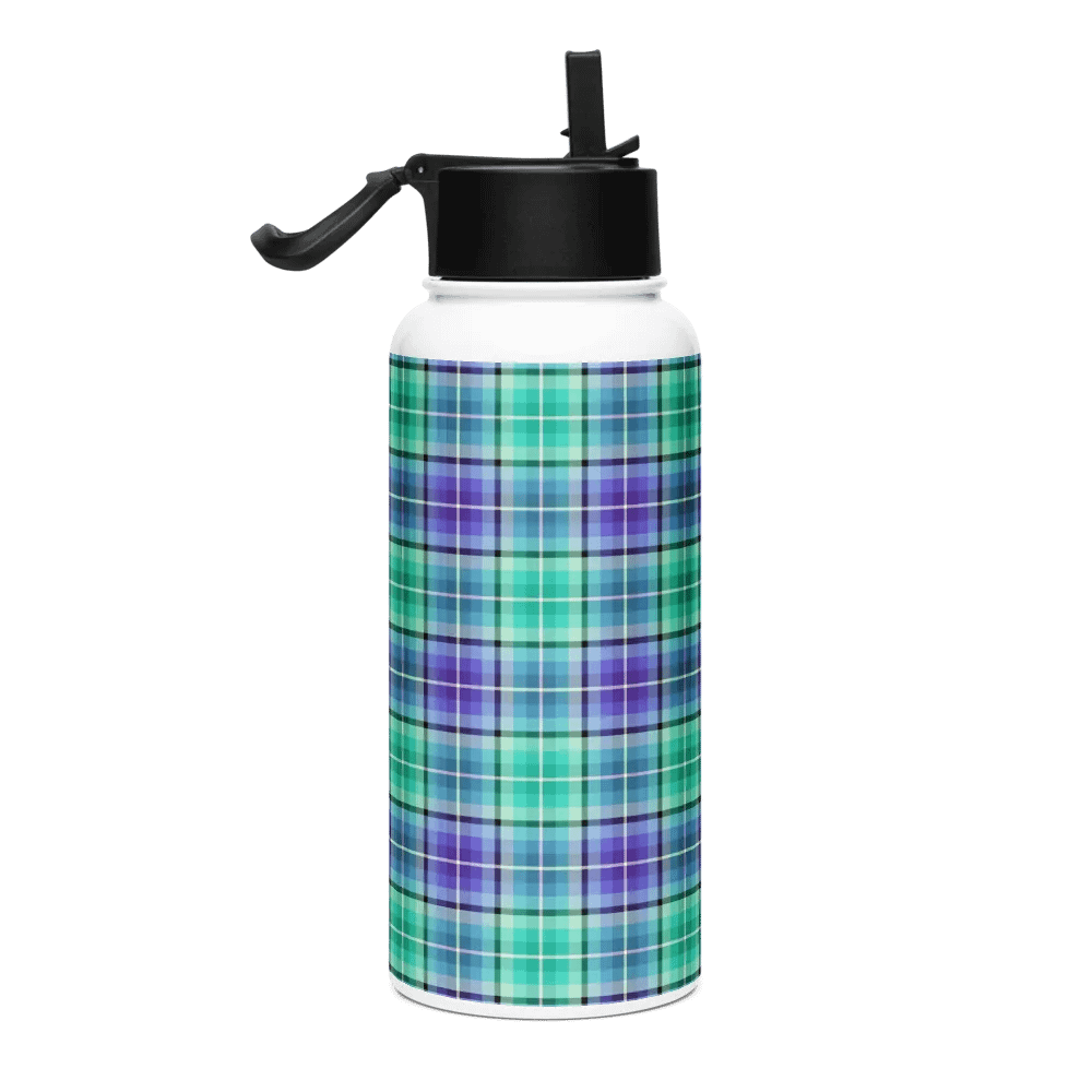 Bright Green and Purple Plaid Water Bottle product image (1)