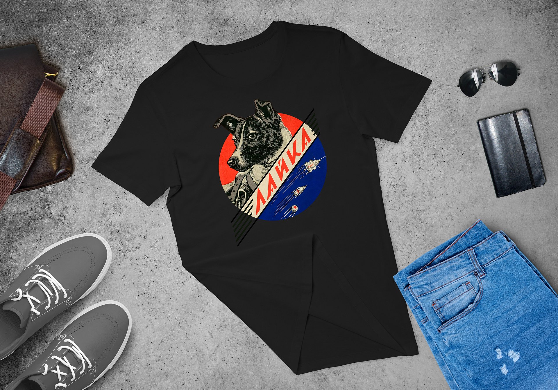 Laika, First space dog, Soviet vintage space — Unisex t-shirt, space t-shirt product image (5)