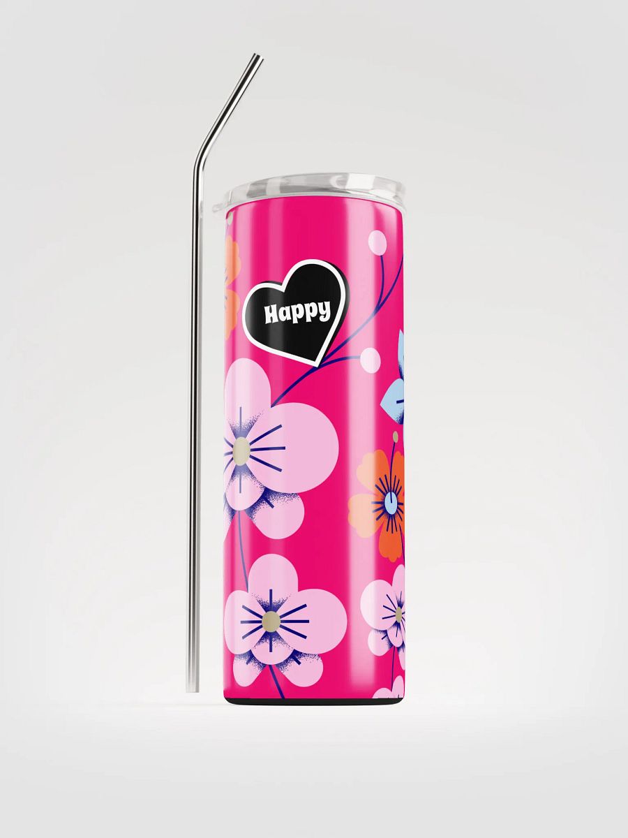 20 oz Stainless Steel Tumbler with straw, leak proof cup lid, Happy Heart Thermos cup for women, mug , portable Bottled water Bottle product image (1)