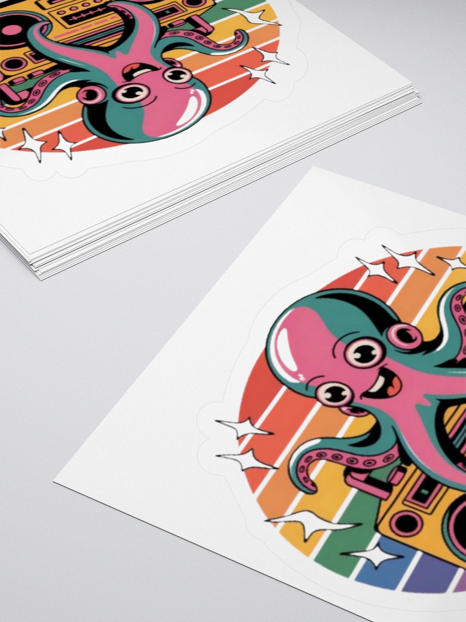 Retro 80s Octopus on Boombox Sticker - Good Vibes Only - Vibrant Rainbow Design product image (12)