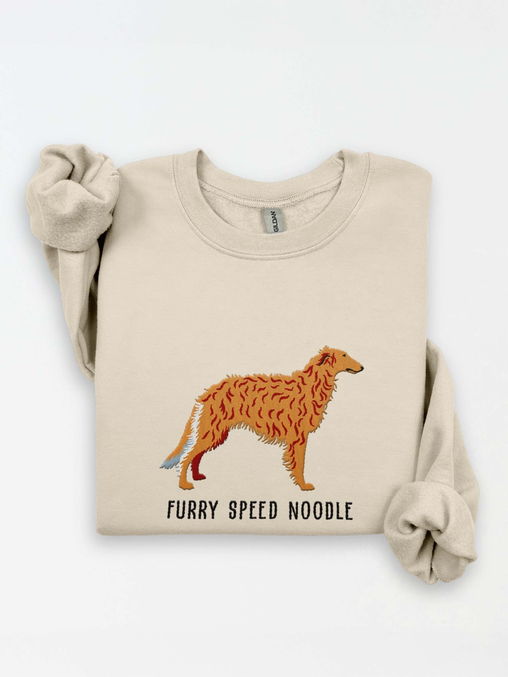 Furry Speed Noodle Sweatshirt (Embroidered) of a Borzoi(Brown) product image (1)