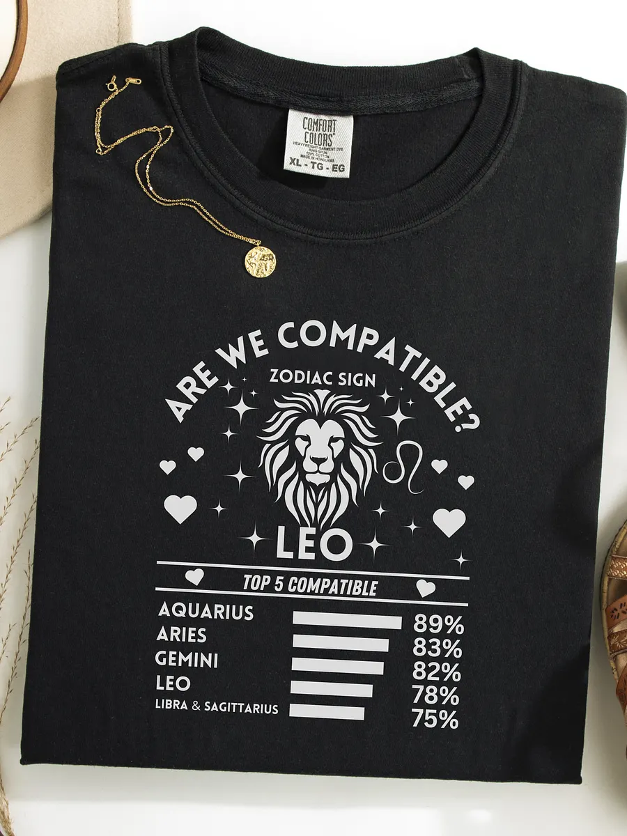 Leo Zodiac Sign Romantic Compatibility T-Shirt - Dark Comfort Colors 1717 product image (1)