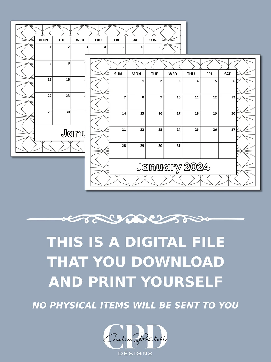 Printable 2024 Monthly Calendar With Patterns To Color product image (7)