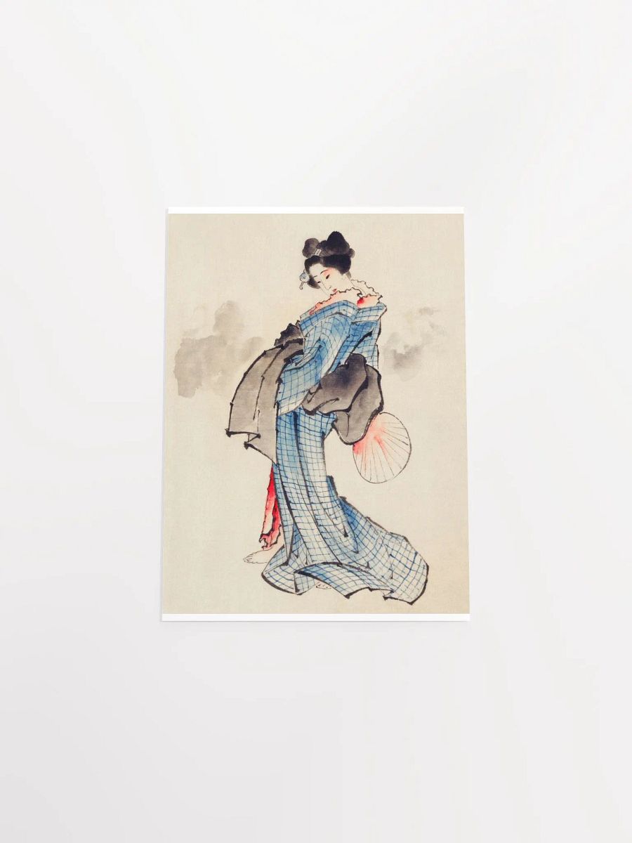 Woman, Full-Length Portrait, Standing, Facing Left, Holding Fan in Right Hand, Wearing Kimono with Check Design by Katsushika Hokusai product image (4)