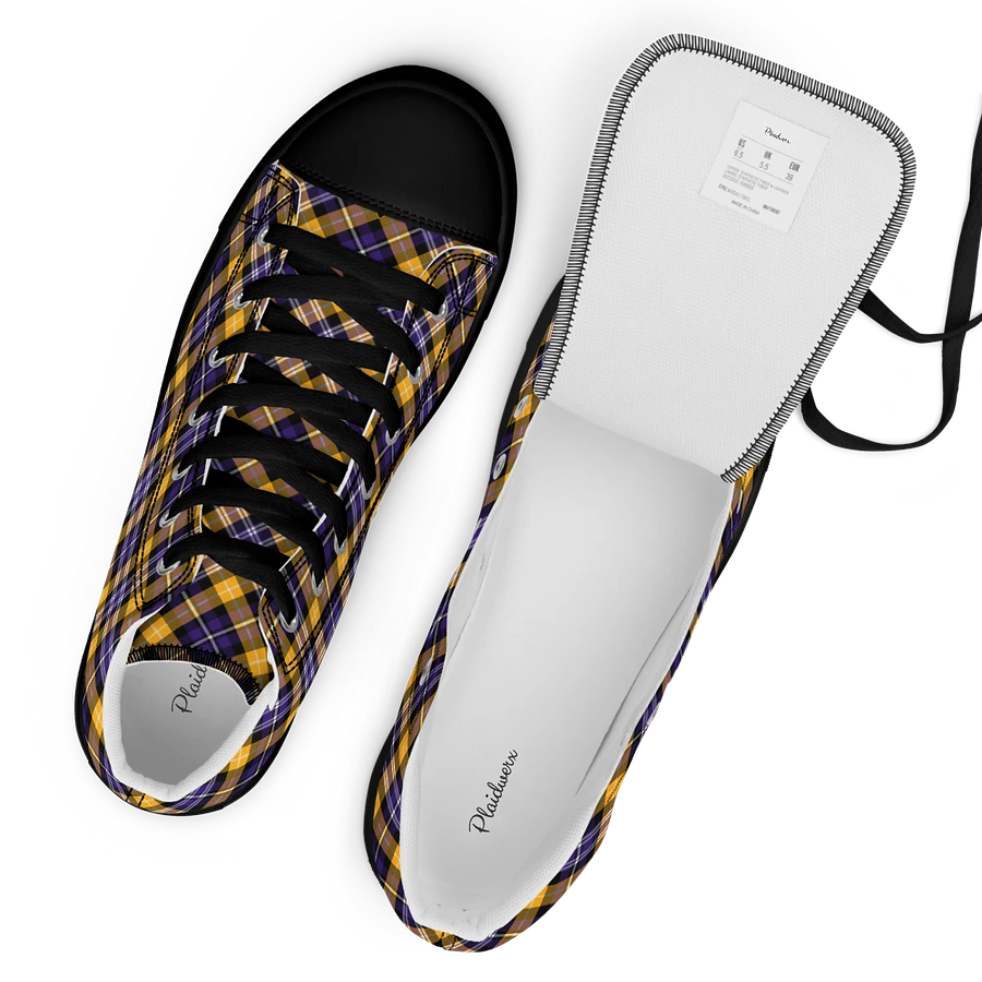Purple and Yellow Gold Sporty Plaid Men's High Top Shoes product image (17)