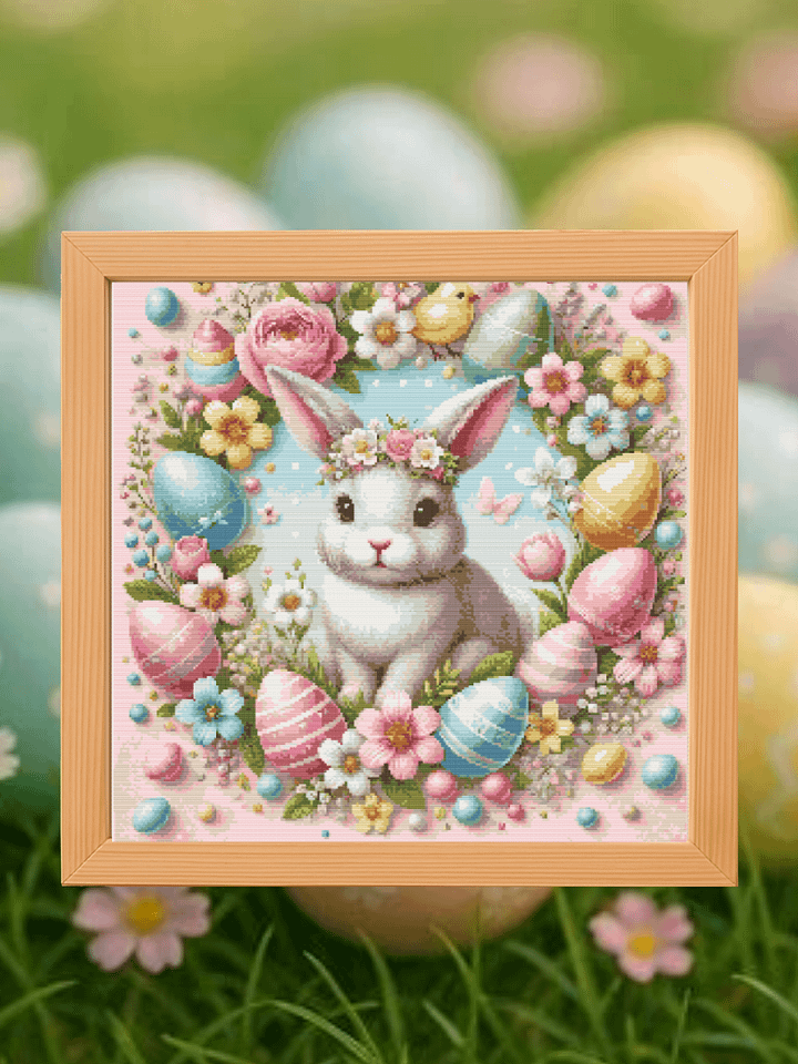 Easter Bunny Wreath Cross Stitch Pattern product image (1)