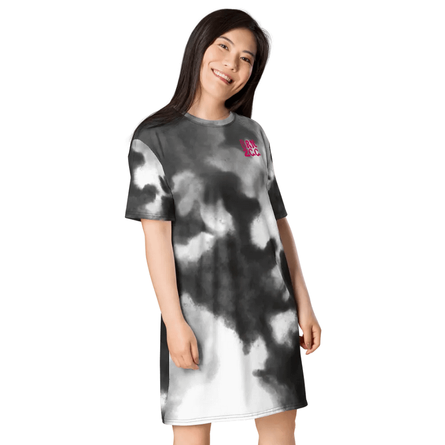 BOURNE to Cape Cod™ | Coastal Storm Clouds | T-Shirt Dress | Bright Pink Logos on Dark Gray and White Background product image (4)