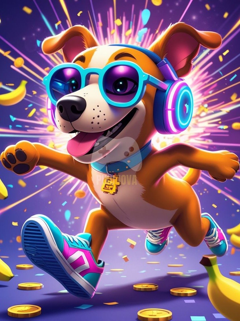 Pixel Party Parade – Track 1: Banana Beat Bounce (Dog Mascot Edition) | 1120x1120 px | 4 Variations | PNG + PDF product image (4)