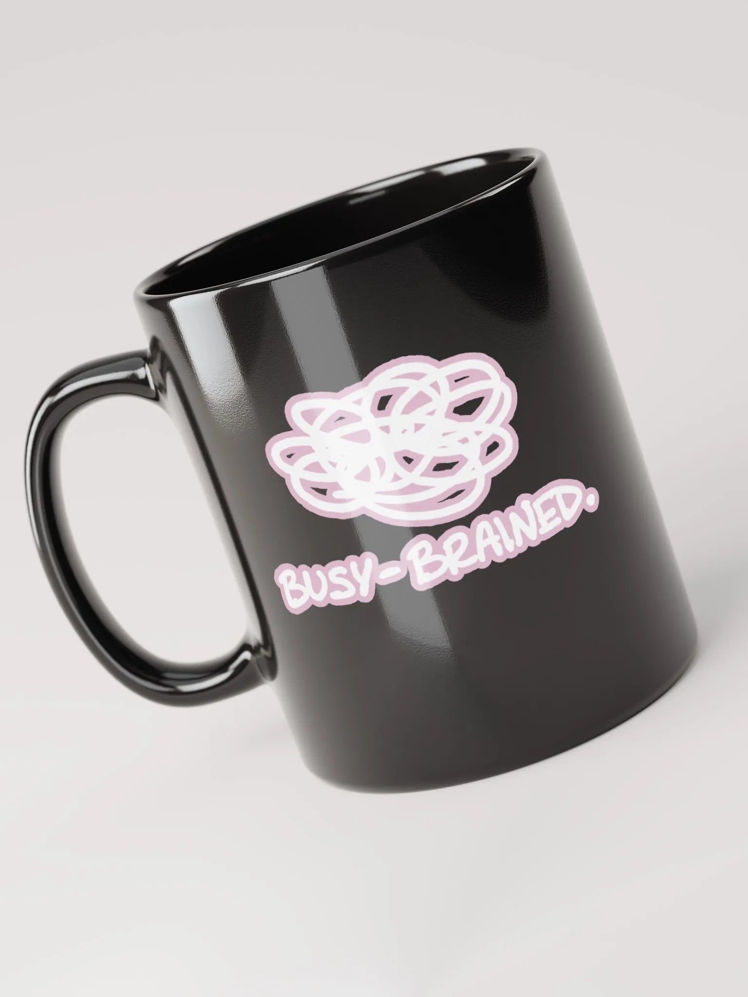 *not* mentally linear (lined design, #E1B9CE) glossy black mug product image (8)