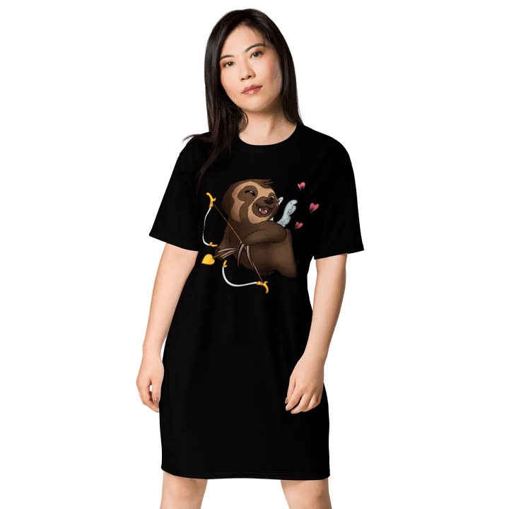 Black Cupid Sloth Love T-Shirt Dress product image (1)