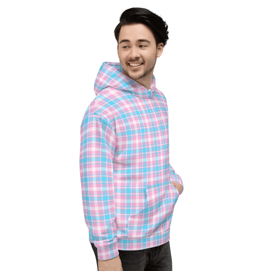 Baby Blue, Pink, and White Plaid Hoodie product image (5)