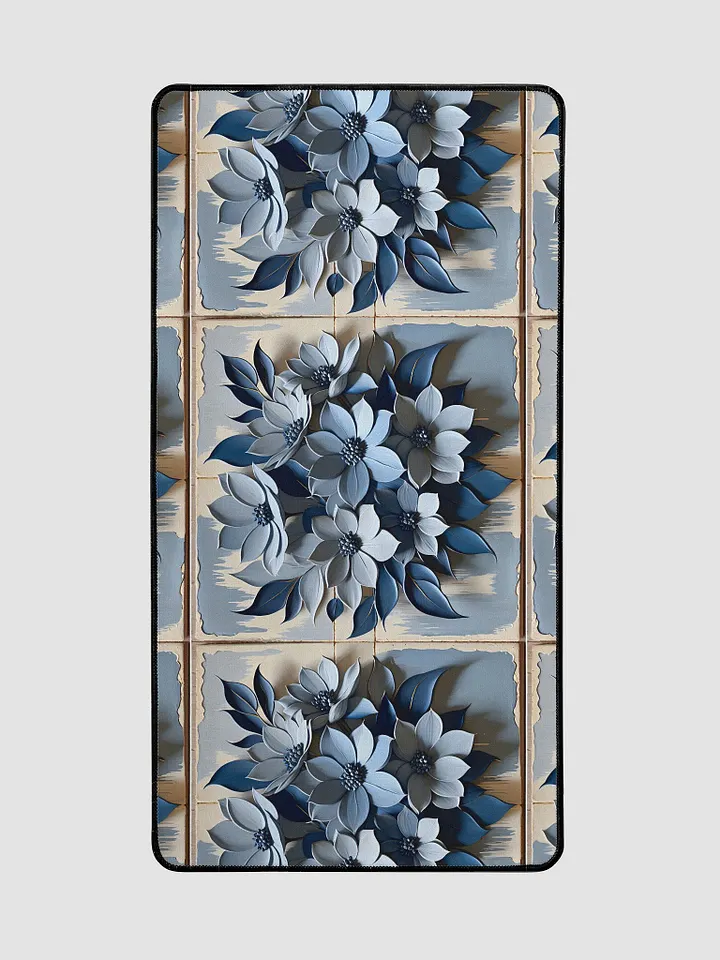 Desk Mat (31.5x15.5 inches) - Painted Tile Floral Pattern in Shades of Blue product image (2)
