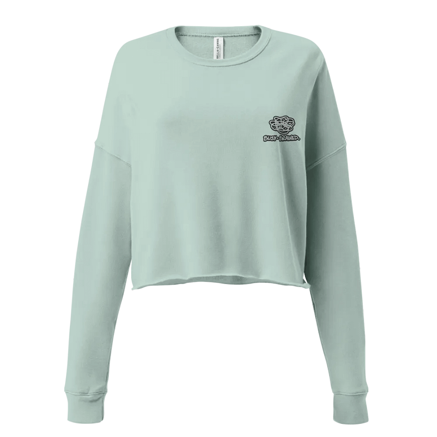 BUSY BRAINED (B&W lined design) embroidered fleece crop crew product image (49)