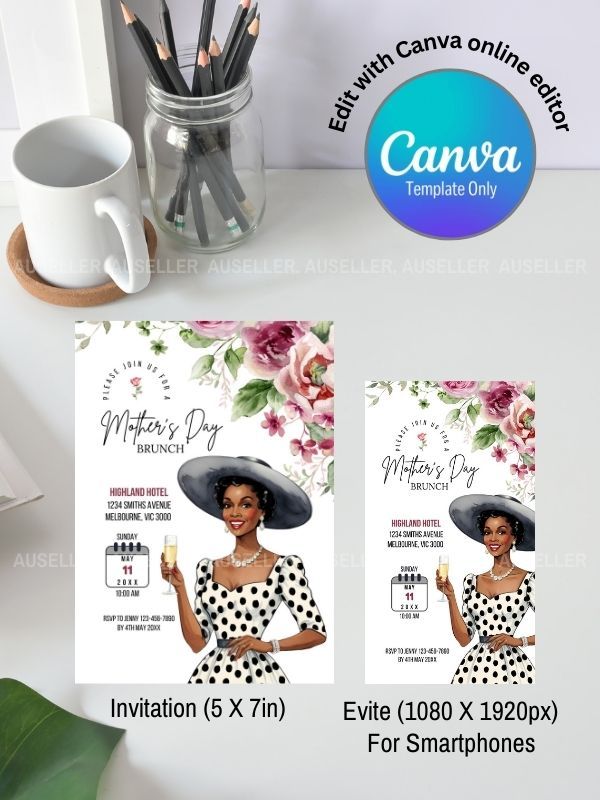 Mother's Day Brunch Invitation Bundle - Stylish Dark-skinned Lady Giving A Toast product image (4)