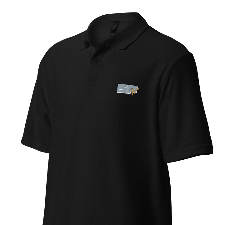 SP TV Logo (grey, white, brown) embroidered on pique polo. product image (5)
