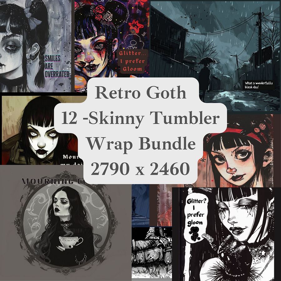 Retro Goth Skinny Tumbler Wrap Bundle Bundle of 12 2790px x 2460px 300 dpi product image (1)